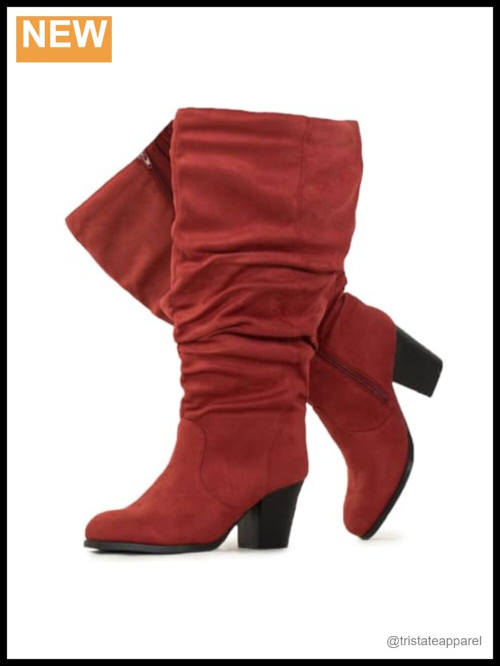 Women's Wide Calf Knee High Boots Block Heel Faux Wood Western Style Zip